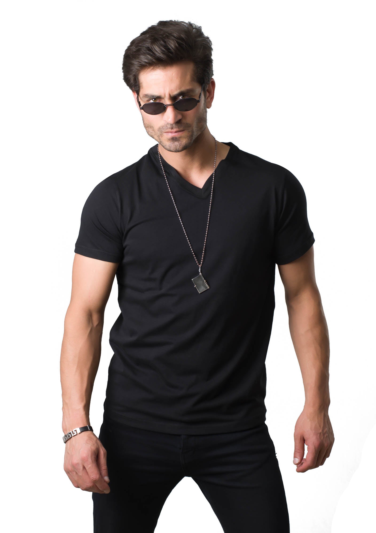V neck t-shirt Black
